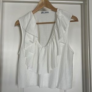 Zara White Ruffle Top